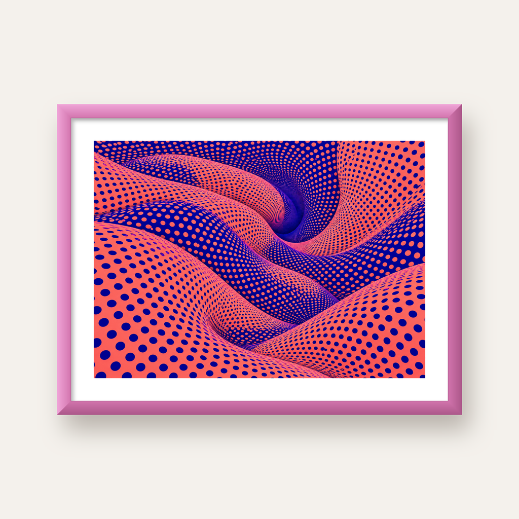 Optik İllüzyon Dalgalı Nokta Desenli Modern Poster — pembe çerçeveli paspartulu