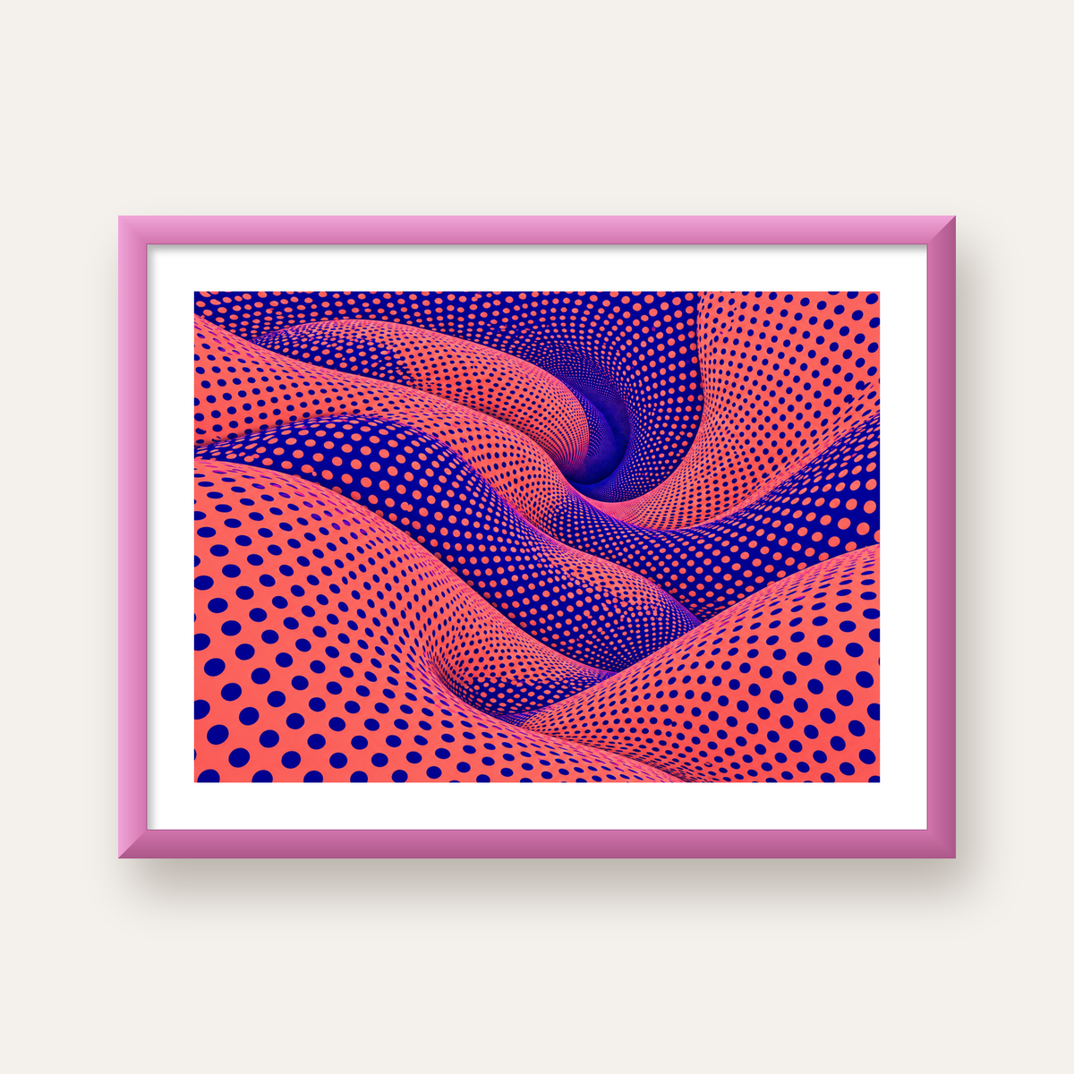 Optik İllüzyon Dalgalı Nokta Desenli Modern Poster — pembe çerçeveli paspartulu