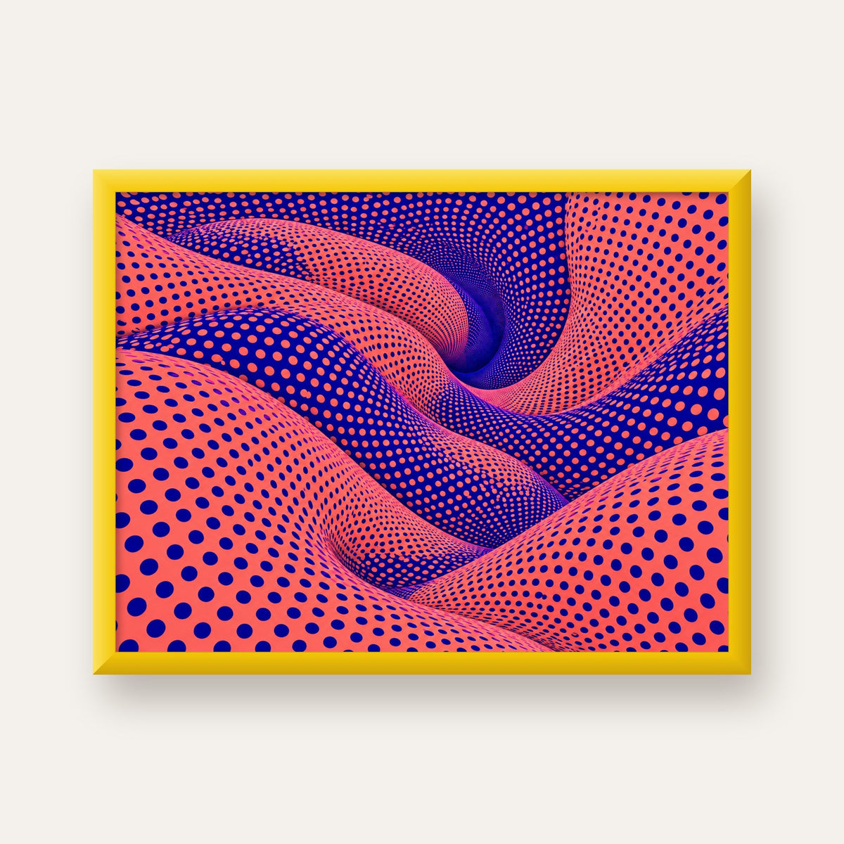 Optik İllüzyon Dalgalı Nokta Desenli Modern Poster — sarı çerçeveli