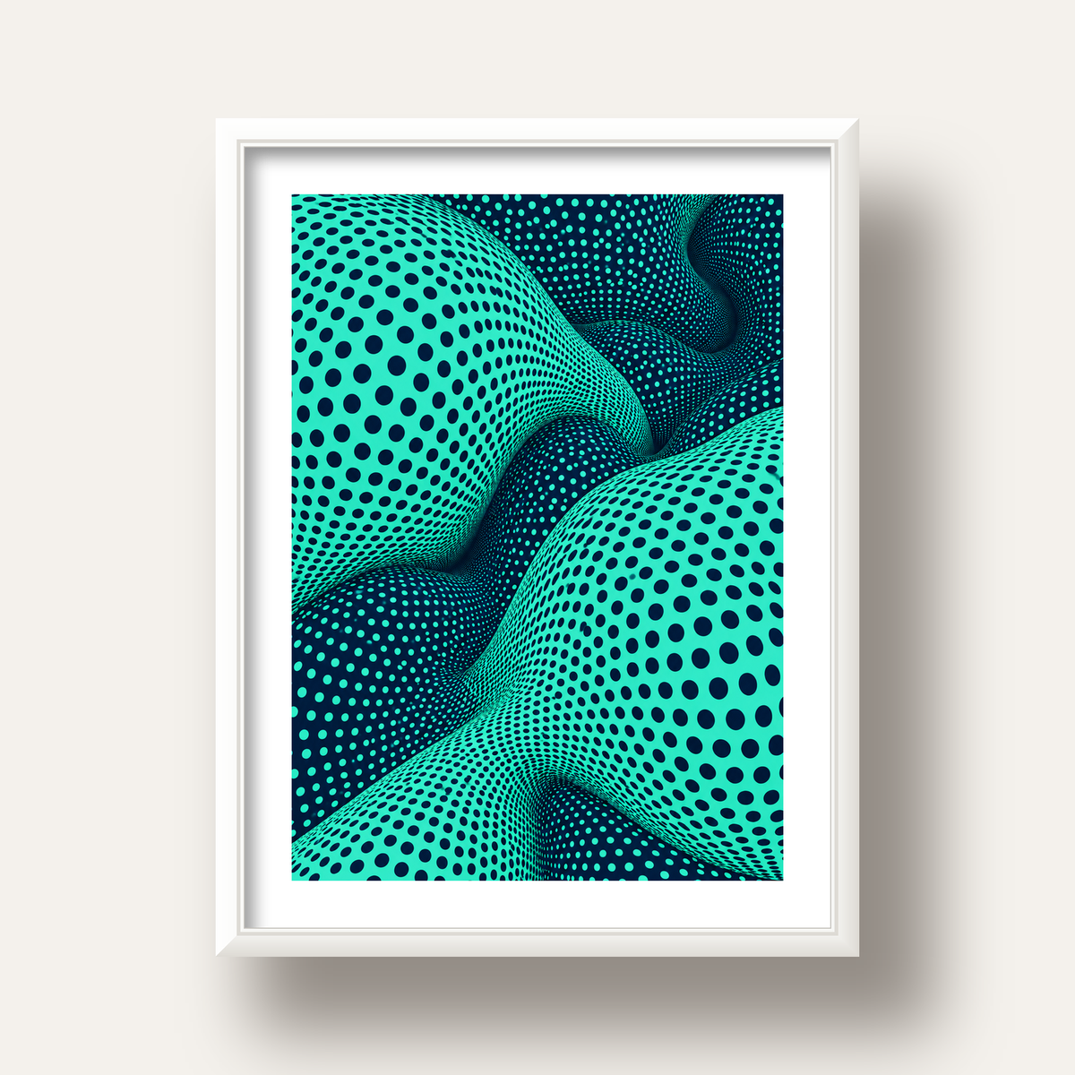 Soyut Dalgalı Nokta Deseni Dijital Sanat Poster — beyaz derin çerçeveli paspartulu