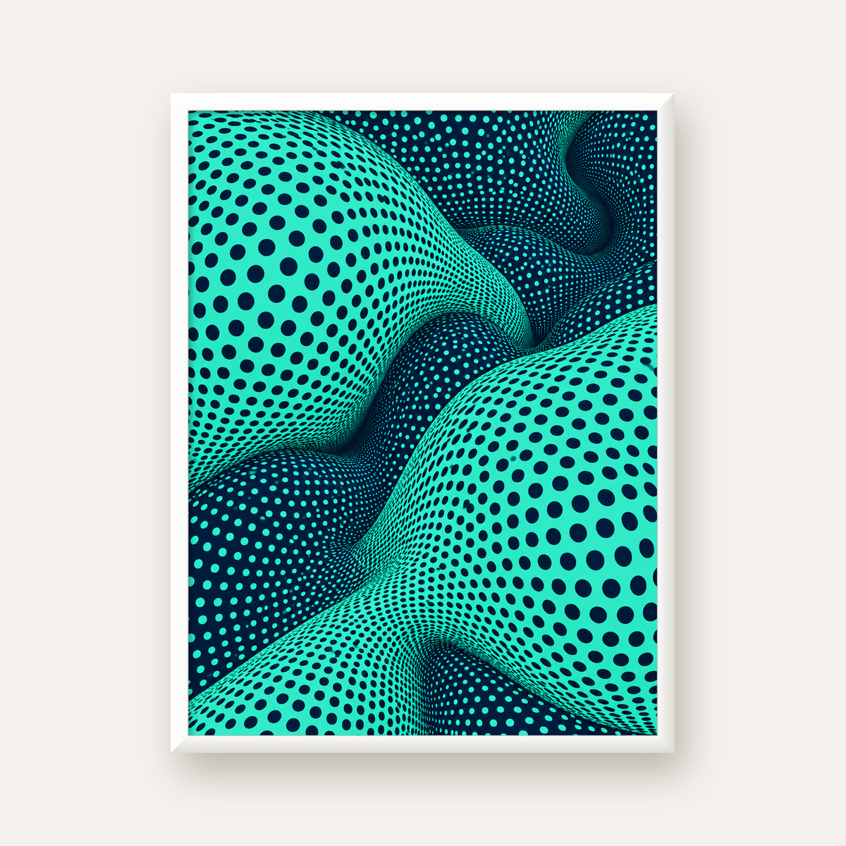 Soyut Dalgalı Nokta Deseni Dijital Sanat Poster — beyaz çerçeveli dikey poster