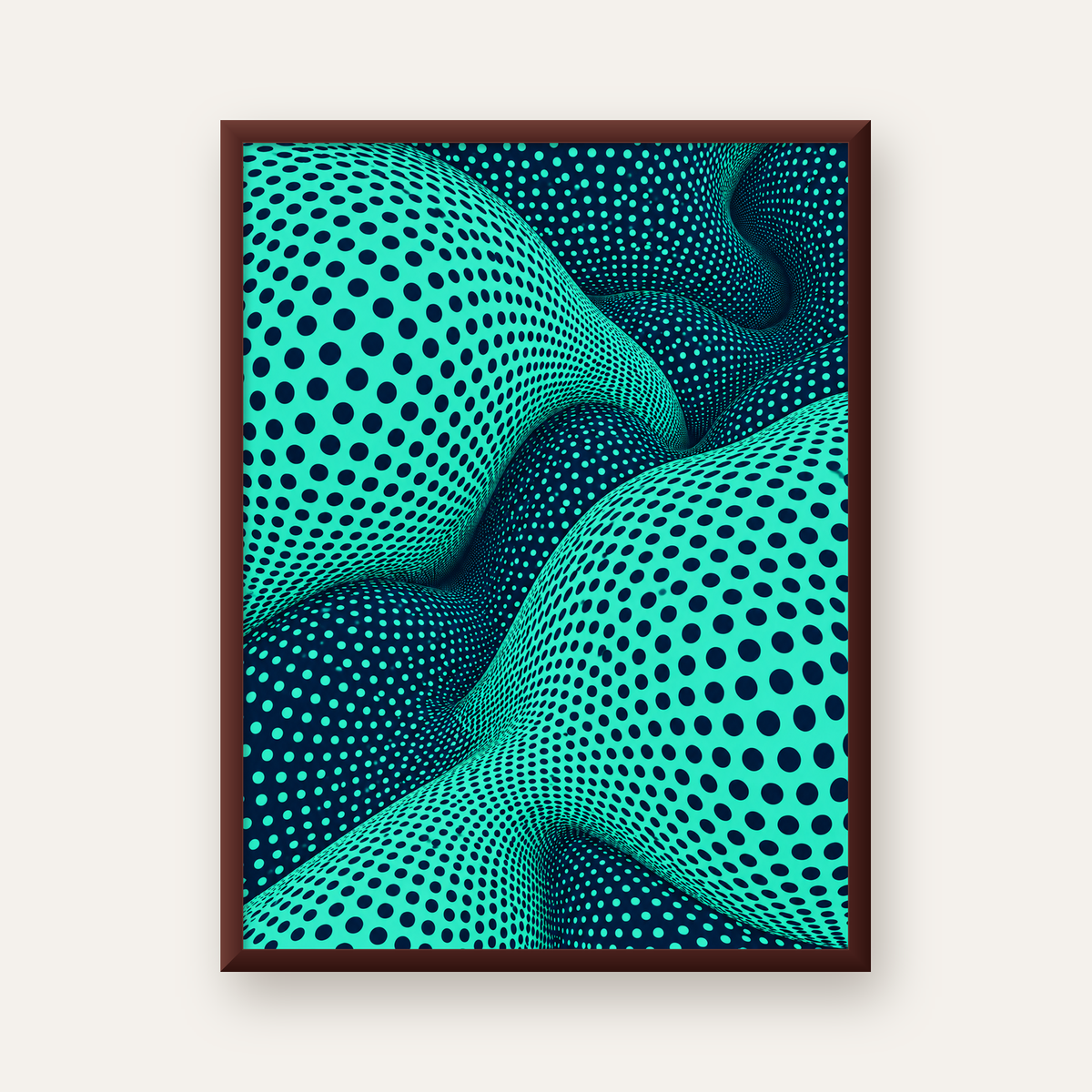 Soyut Dalgalı Nokta Deseni Dijital Sanat Poster — ceviz çerçeveli