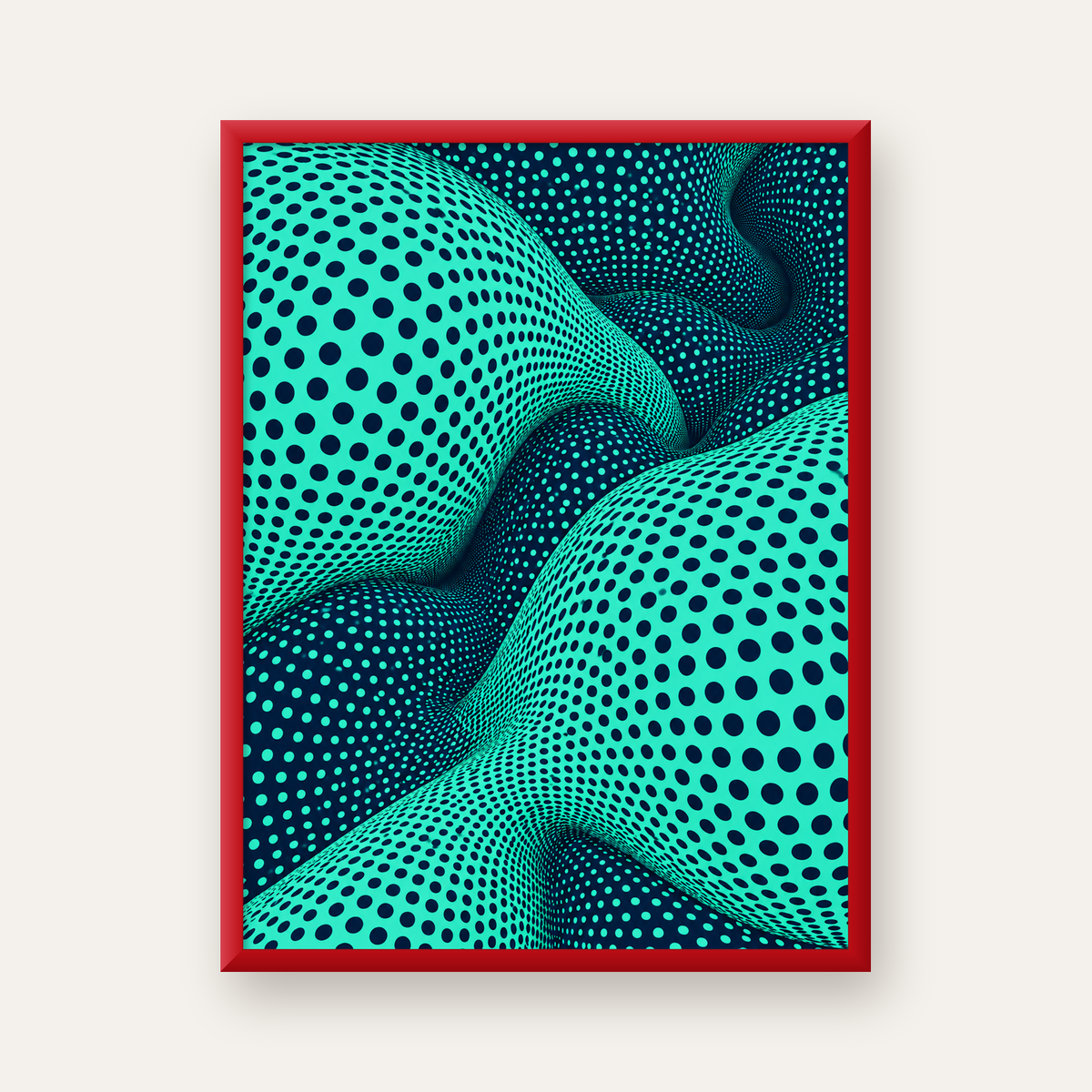Soyut Dalgalı Nokta Deseni Dijital Sanat Poster — kırmızı çerçeveli