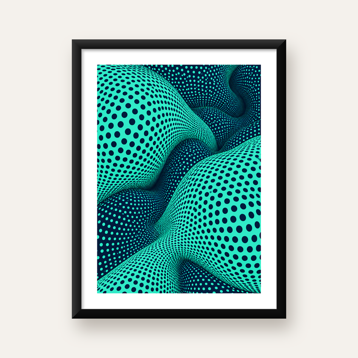 Soyut Dalgalı Nokta Deseni Dijital Sanat Poster — Dikey baskı, beyaz paspartulu