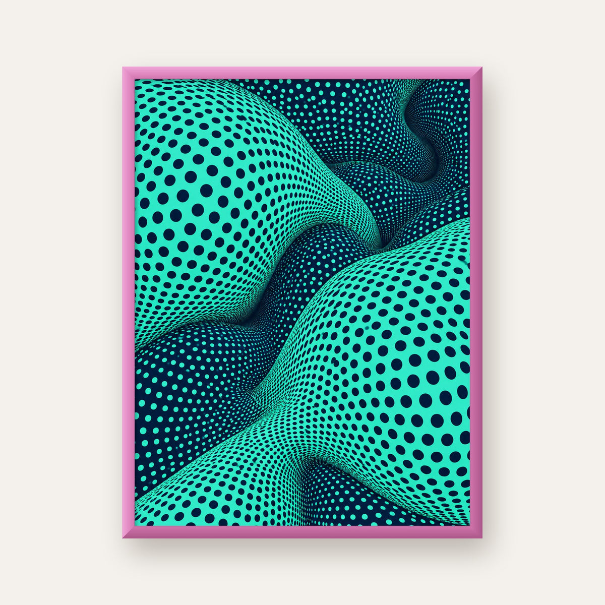 Soyut Dalgalı Nokta Deseni Dijital Sanat Poster — pembe çerçeveli