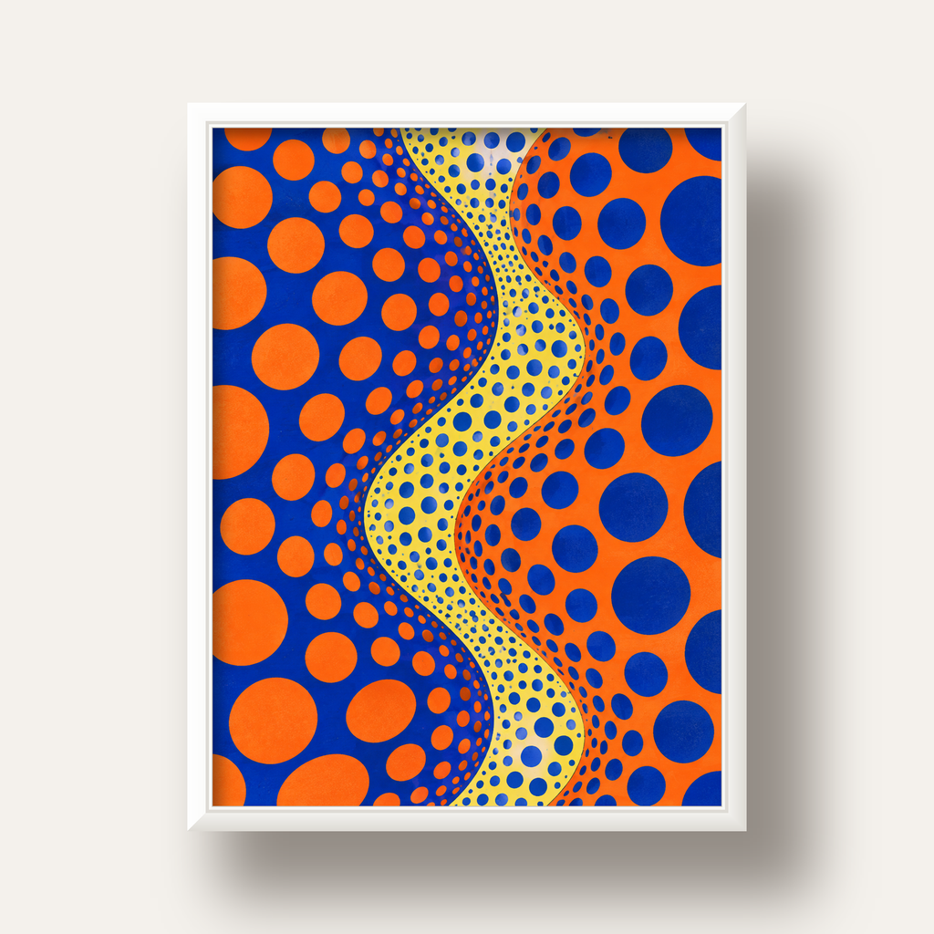 Optik İllüzyon Daire Desenli Modern Poster - Renkli Dalga — beyaz derin çerçeveli