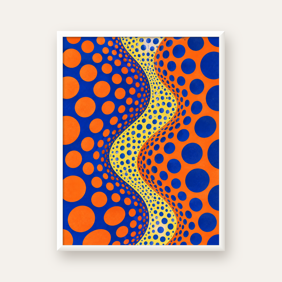Optik İllüzyon Daire Desenli Modern Poster - Renkli Dalga — beyaz çerçeveli dikey poster