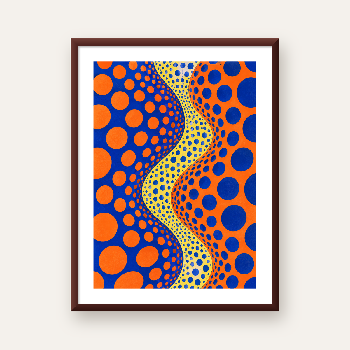 Optik İllüzyon Daire Desenli Modern Poster - Renkli Dalga — ceviz çerçeveli paspartulu