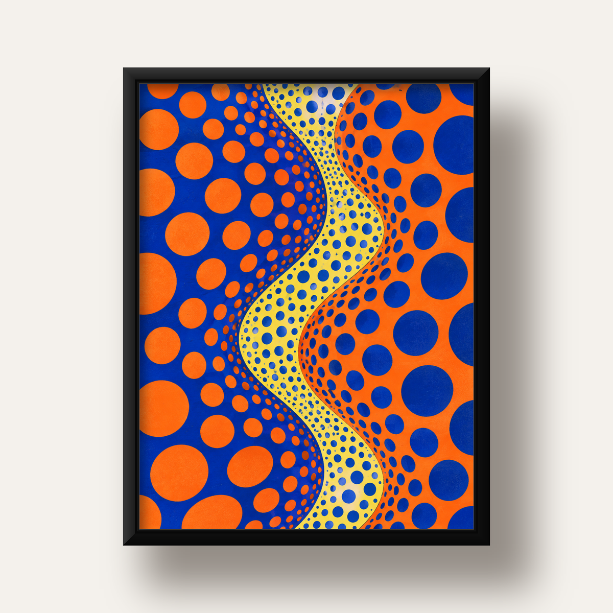 Optik İllüzyon Daire Desenli Modern Poster - Renkli Dalga — siyah derin çerçeveli
