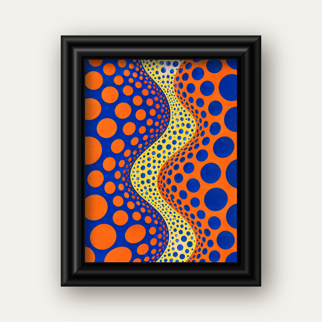 Optik İllüzyon Daire Desenli Modern Poster - Renkli Dalga — siyah galeri çerçeveli