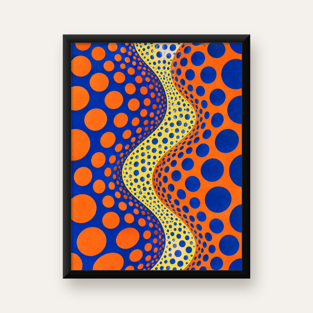 Optik İllüzyon Daire Desenli Modern Poster - Renkli Dalga — Dikey baskı, düz siyah çerçeveli duvar posteri