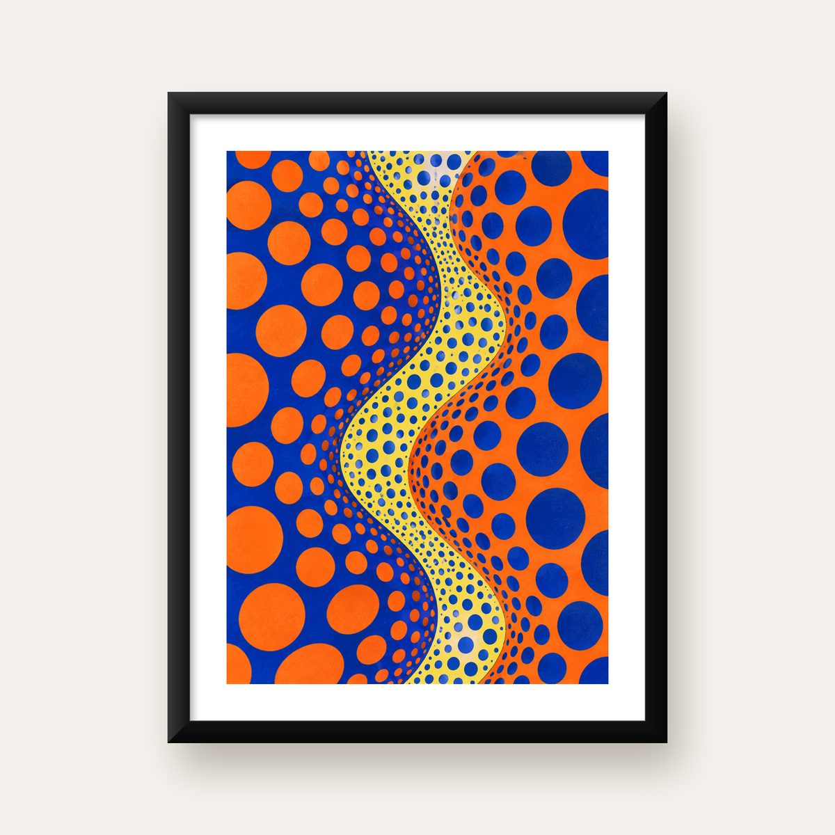 Optik İllüzyon Daire Desenli Modern Poster - Renkli Dalga — Dikey baskı, beyaz paspartulu
