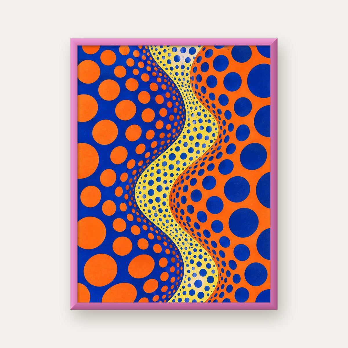Optik İllüzyon Daire Desenli Modern Poster - Renkli Dalga — pembe çerçeveli