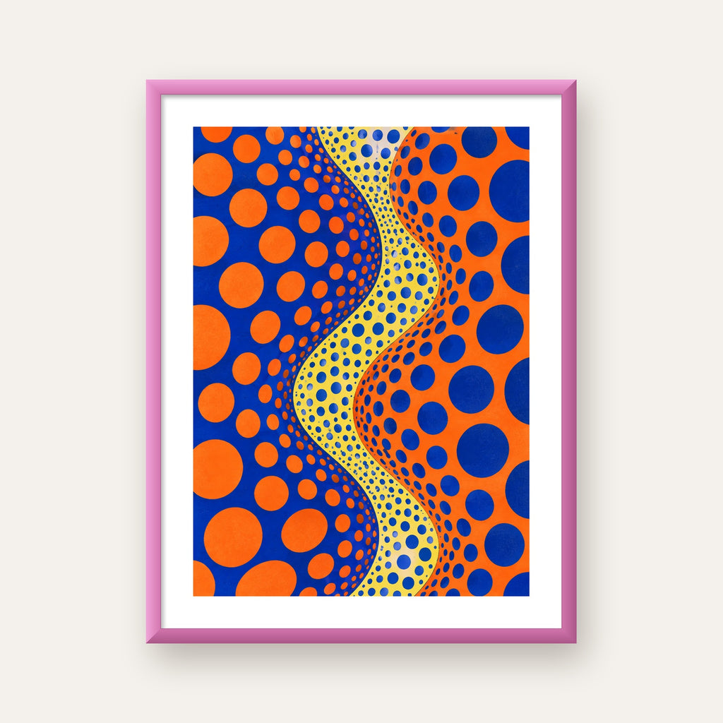 Optik İllüzyon Daire Desenli Modern Poster - Renkli Dalga — pembe çerçeveli paspartulu