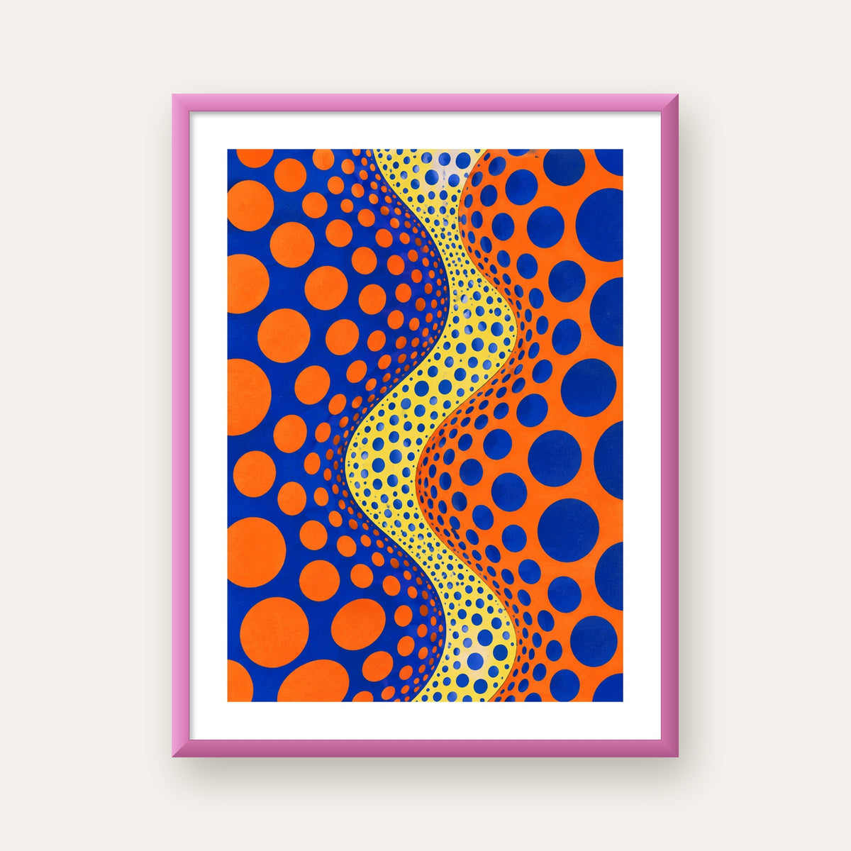 Optik İllüzyon Daire Desenli Modern Poster - Renkli Dalga — pembe çerçeveli paspartulu