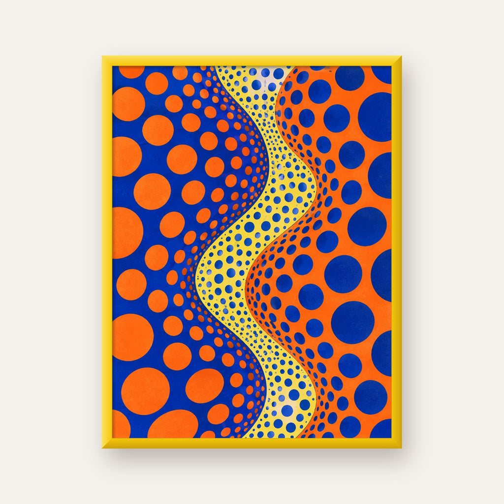Optik İllüzyon Daire Desenli Modern Poster - Renkli Dalga — sarı çerçeveli
