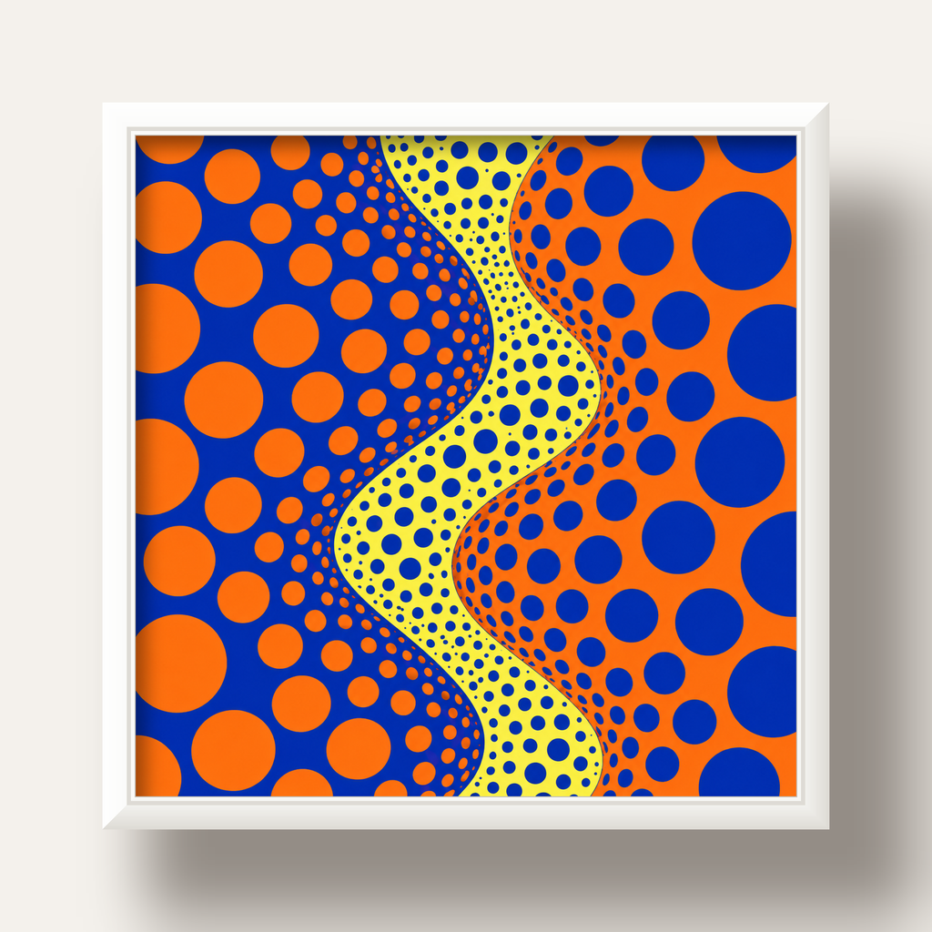 Optik İllüzyon Daire Desenli Modern Poster - Renkli Dalga — beyaz derin çerçeveli