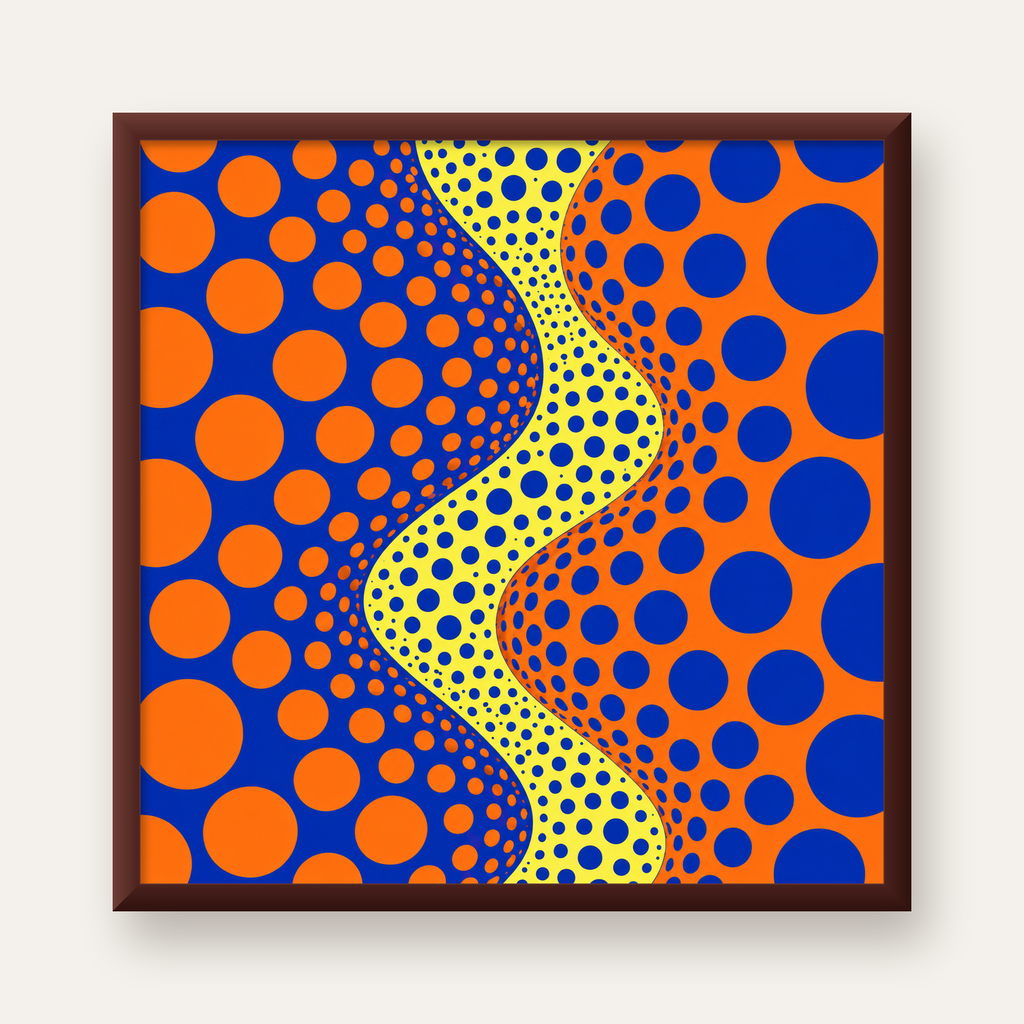 Optik İllüzyon Daire Desenli Modern Poster - Renkli Dalga — ceviz çerçeveli