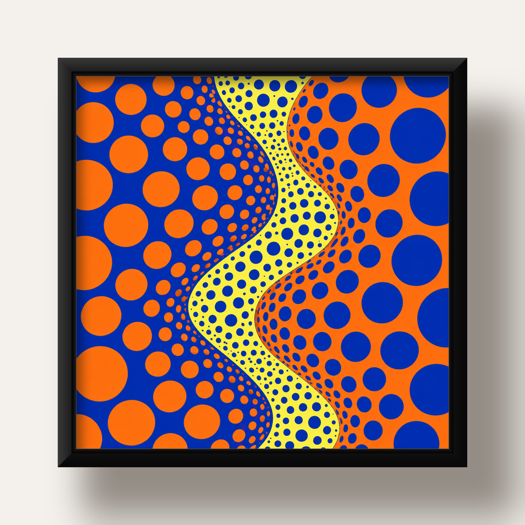 Optik İllüzyon Daire Desenli Modern Poster - Renkli Dalga — siyah derin çerçeveli
