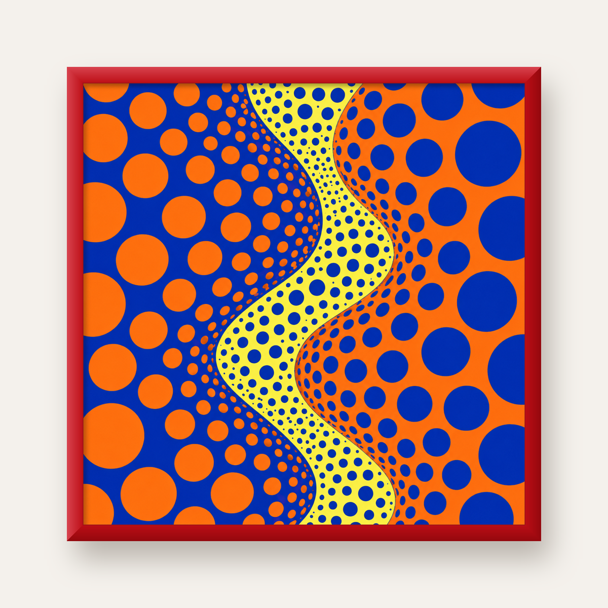 Optik İllüzyon Daire Desenli Modern Poster - Renkli Dalga — kırmızı çerçeveli