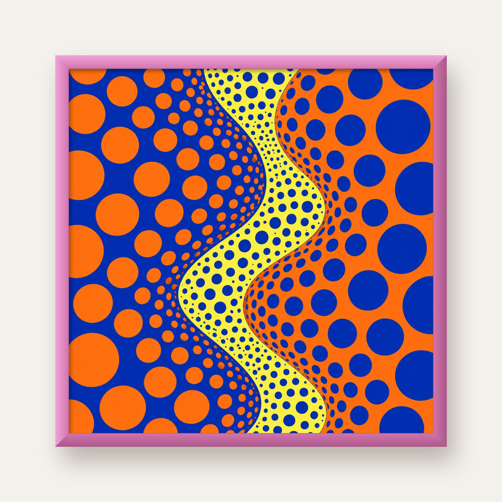Optik İllüzyon Daire Desenli Modern Poster - Renkli Dalga — pembe çerçeveli