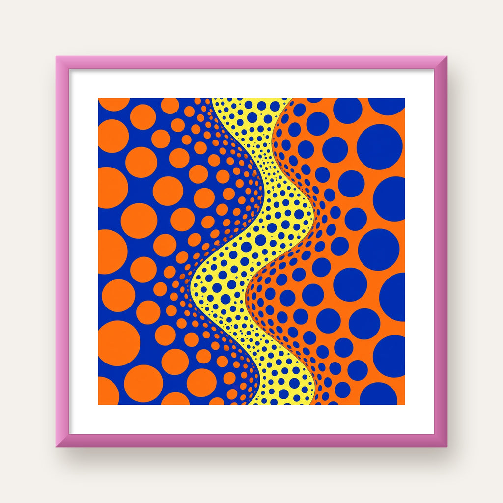 Optik İllüzyon Daire Desenli Modern Poster - Renkli Dalga — pembe çerçeveli paspartulu