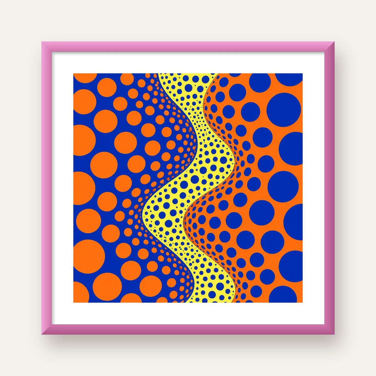 Optik İllüzyon Daire Desenli Modern Poster - Renkli Dalga — pembe çerçeveli paspartulu