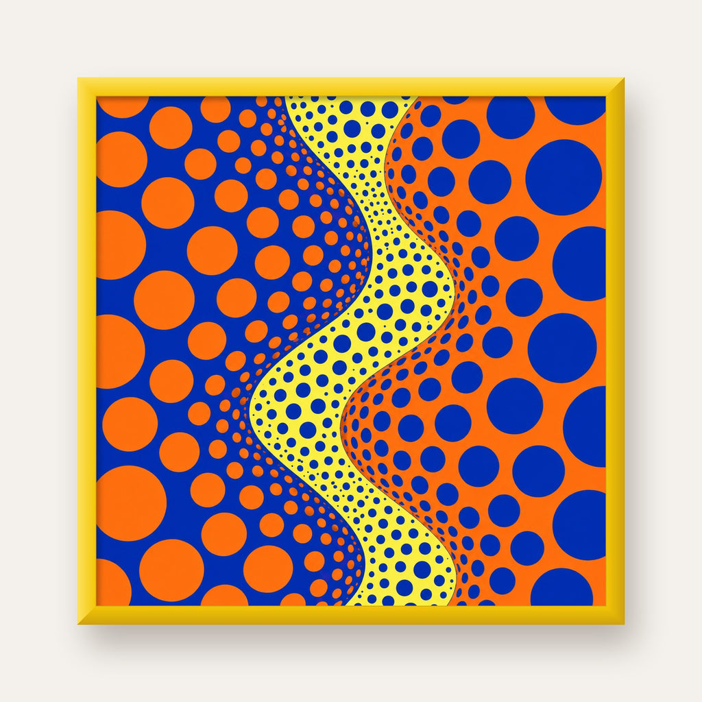 Optik İllüzyon Daire Desenli Modern Poster - Renkli Dalga — sarı çerçeveli