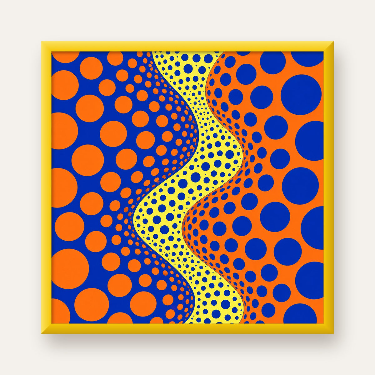 Optik İllüzyon Daire Desenli Modern Poster - Renkli Dalga — sarı çerçeveli
