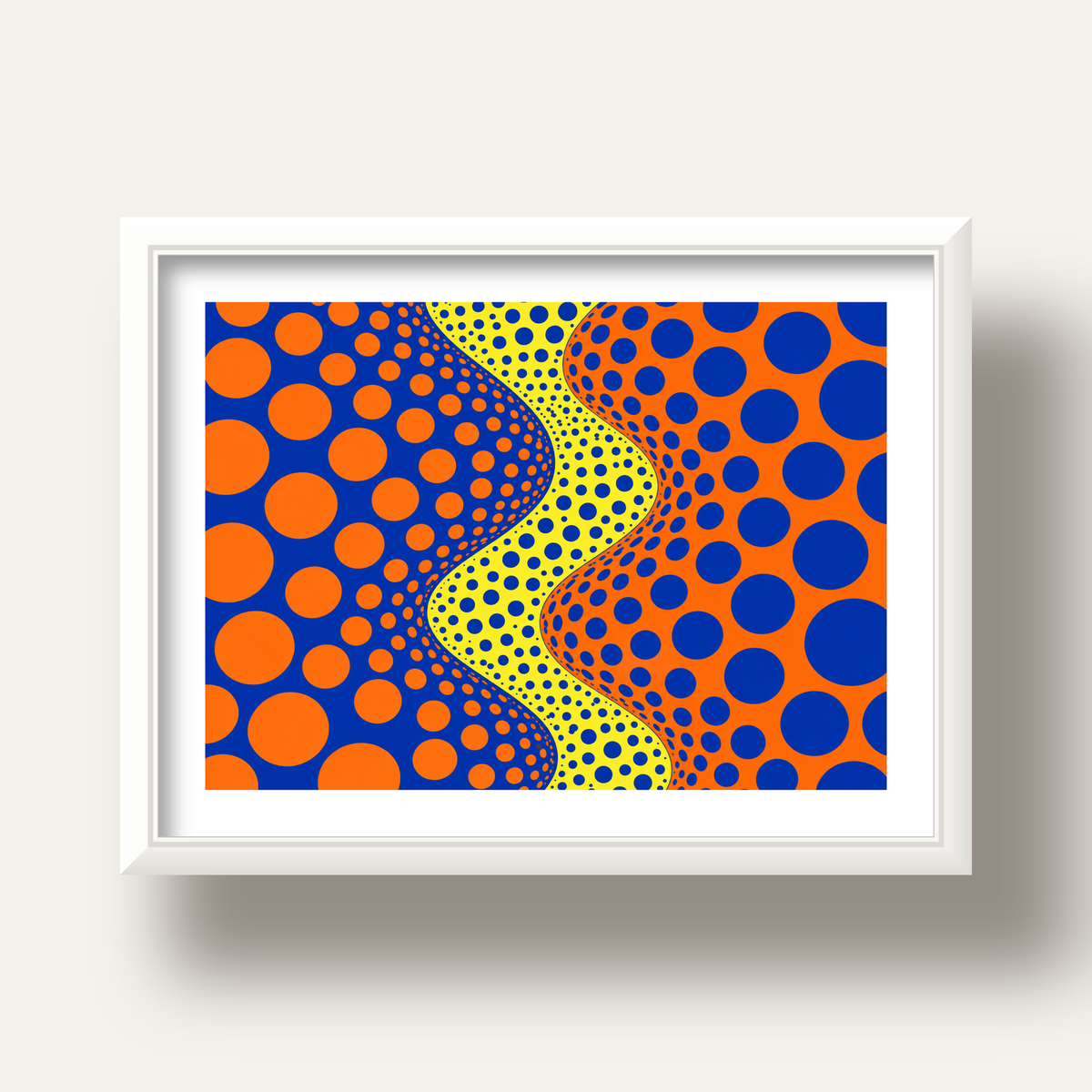 Optik İllüzyon Daire Desenli Modern Poster - Renkli Dalga — beyaz derin çerçeveli paspartulu