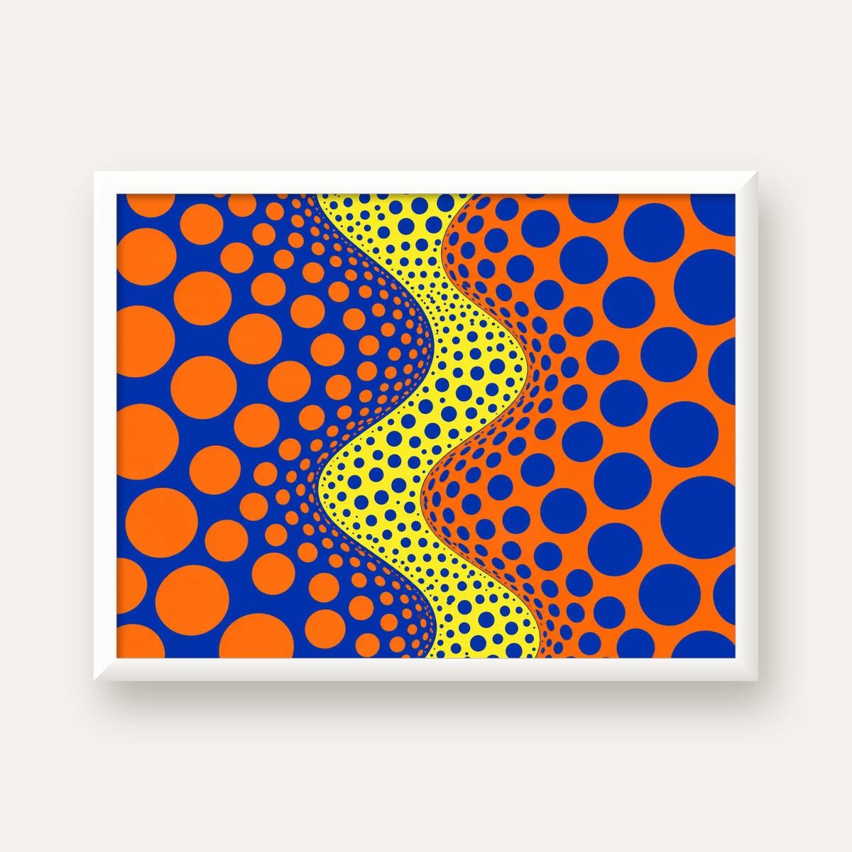 Optik İllüzyon Daire Desenli Modern Poster - Renkli Dalga — beyaz çerçeveli yatay poster