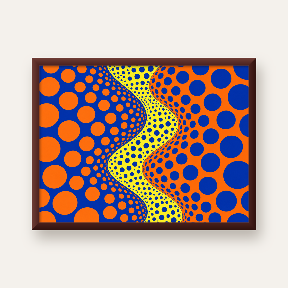 Optik İllüzyon Daire Desenli Modern Poster - Renkli Dalga — ceviz çerçeveli