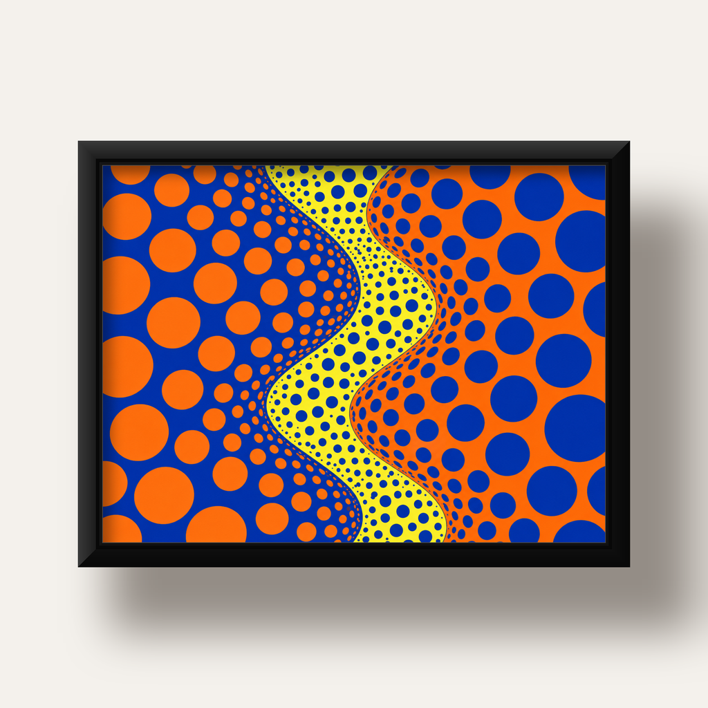 Optik İllüzyon Daire Desenli Modern Poster - Renkli Dalga — siyah derin çerçeveli
