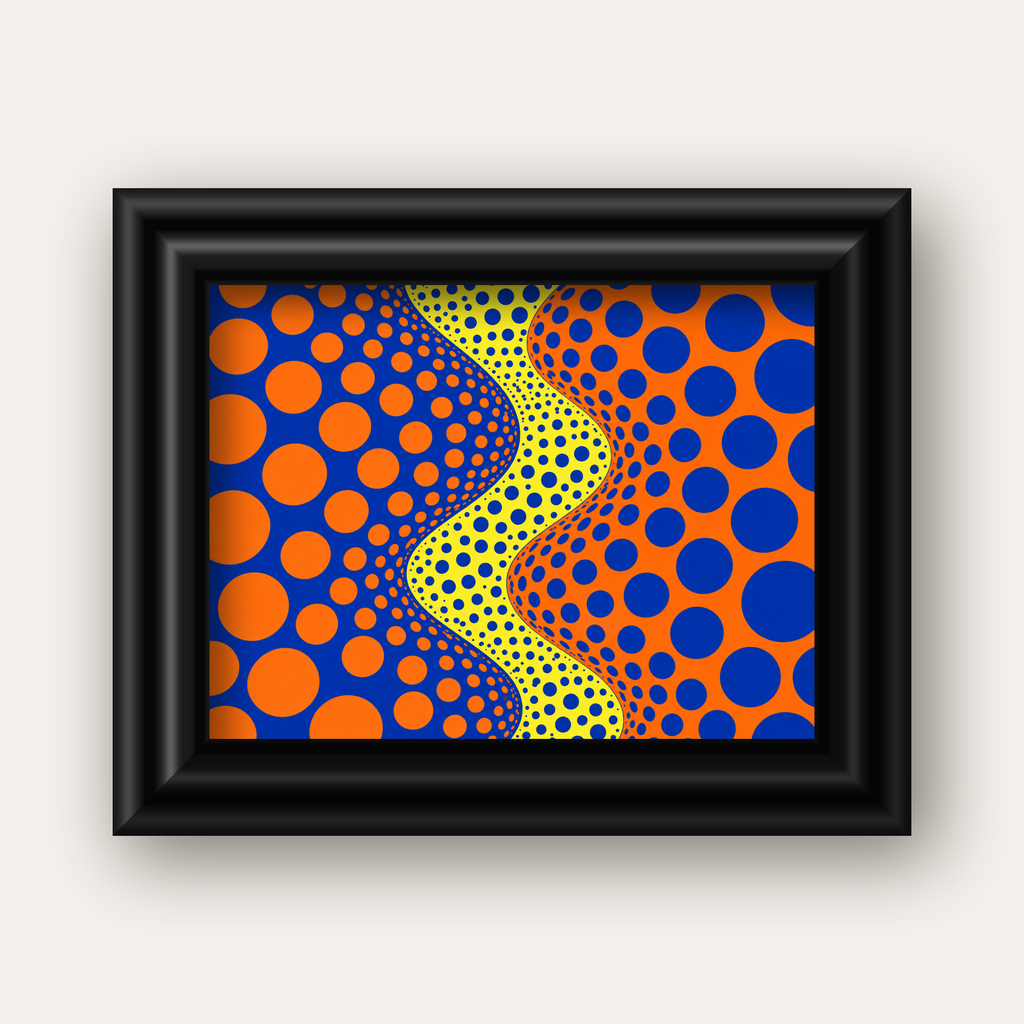 Optik İllüzyon Daire Desenli Modern Poster - Renkli Dalga — siyah galeri çerçeveli