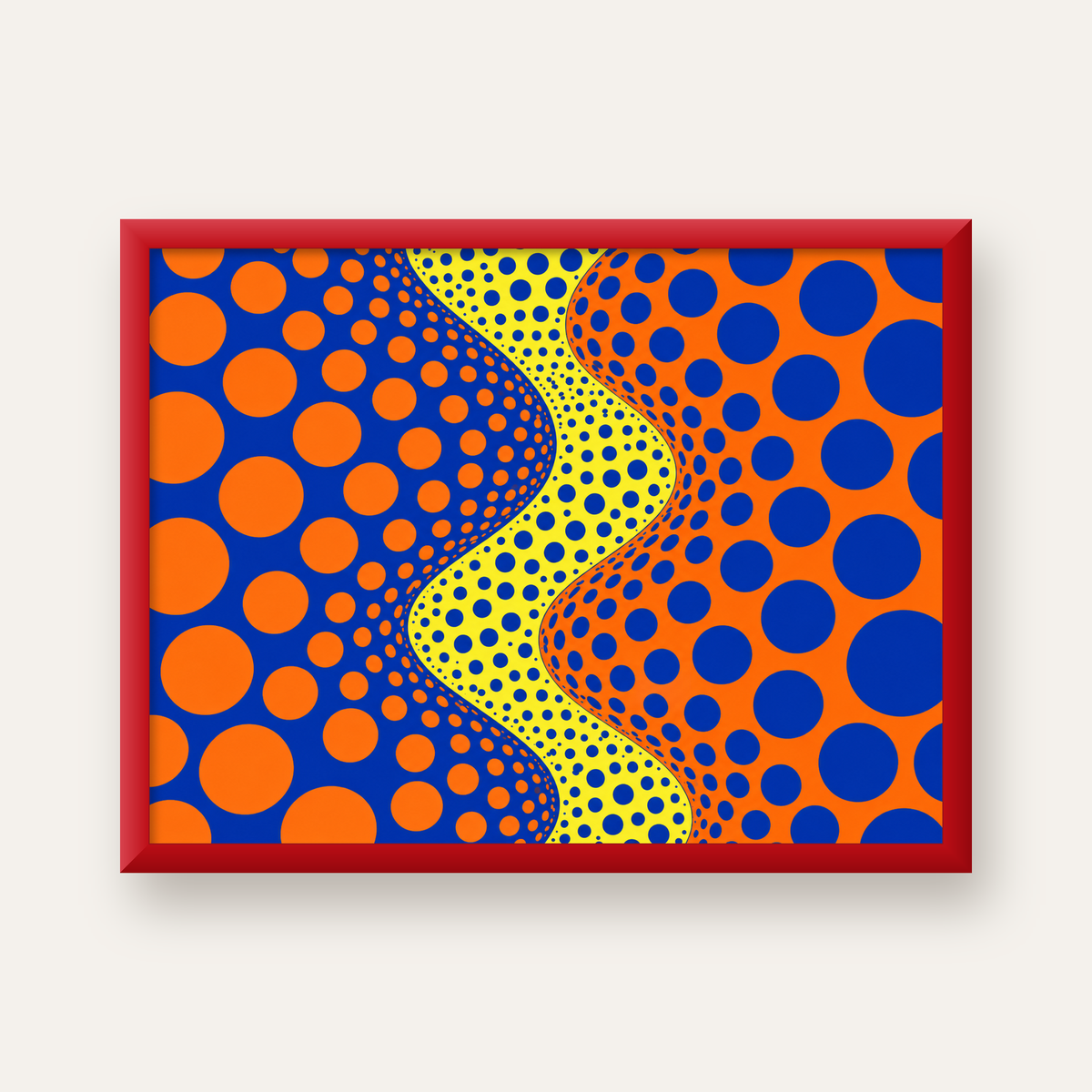 Optik İllüzyon Daire Desenli Modern Poster - Renkli Dalga — kırmızı çerçeveli