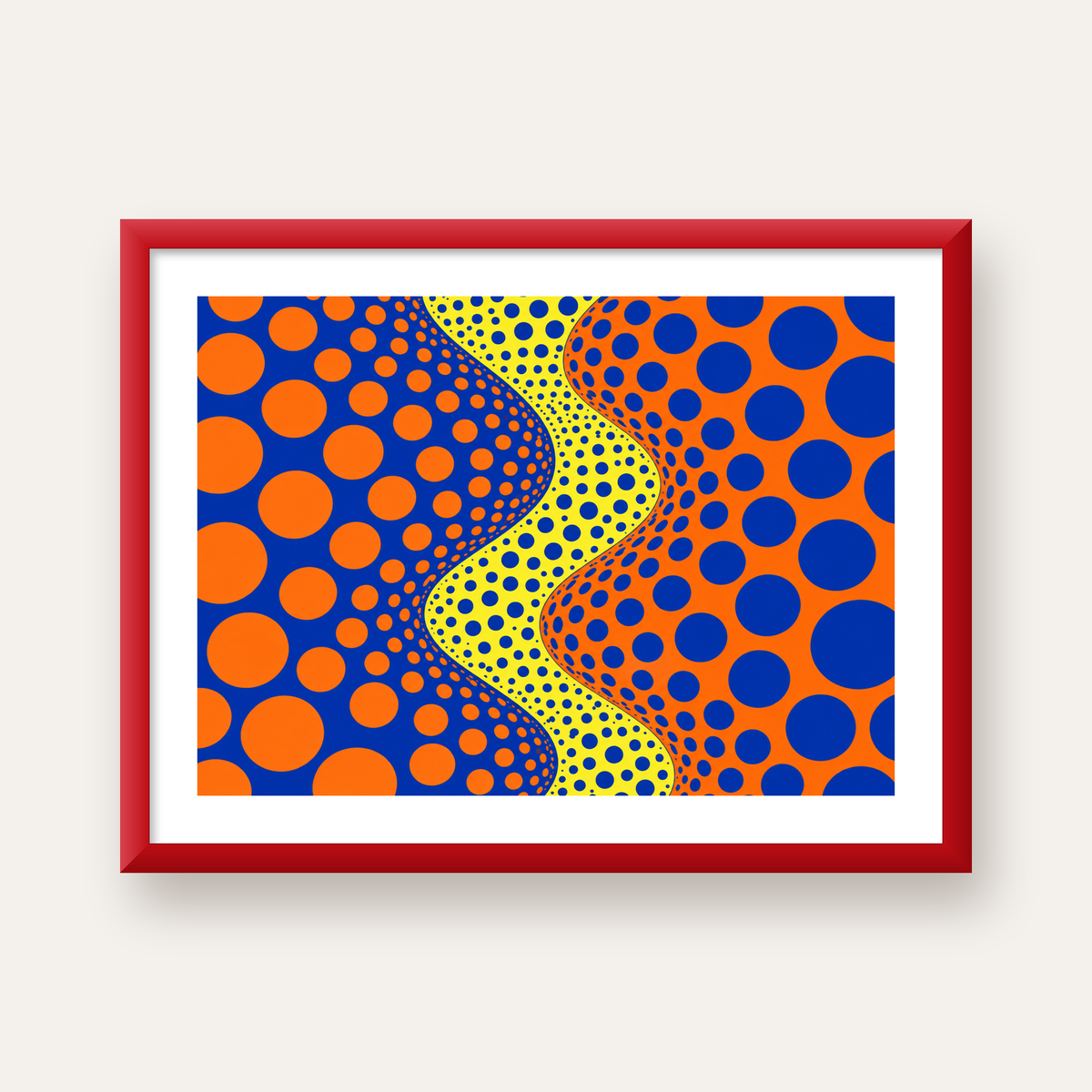 Optik İllüzyon Daire Desenli Modern Poster - Renkli Dalga — kırmızı çerçeveli paspartulu