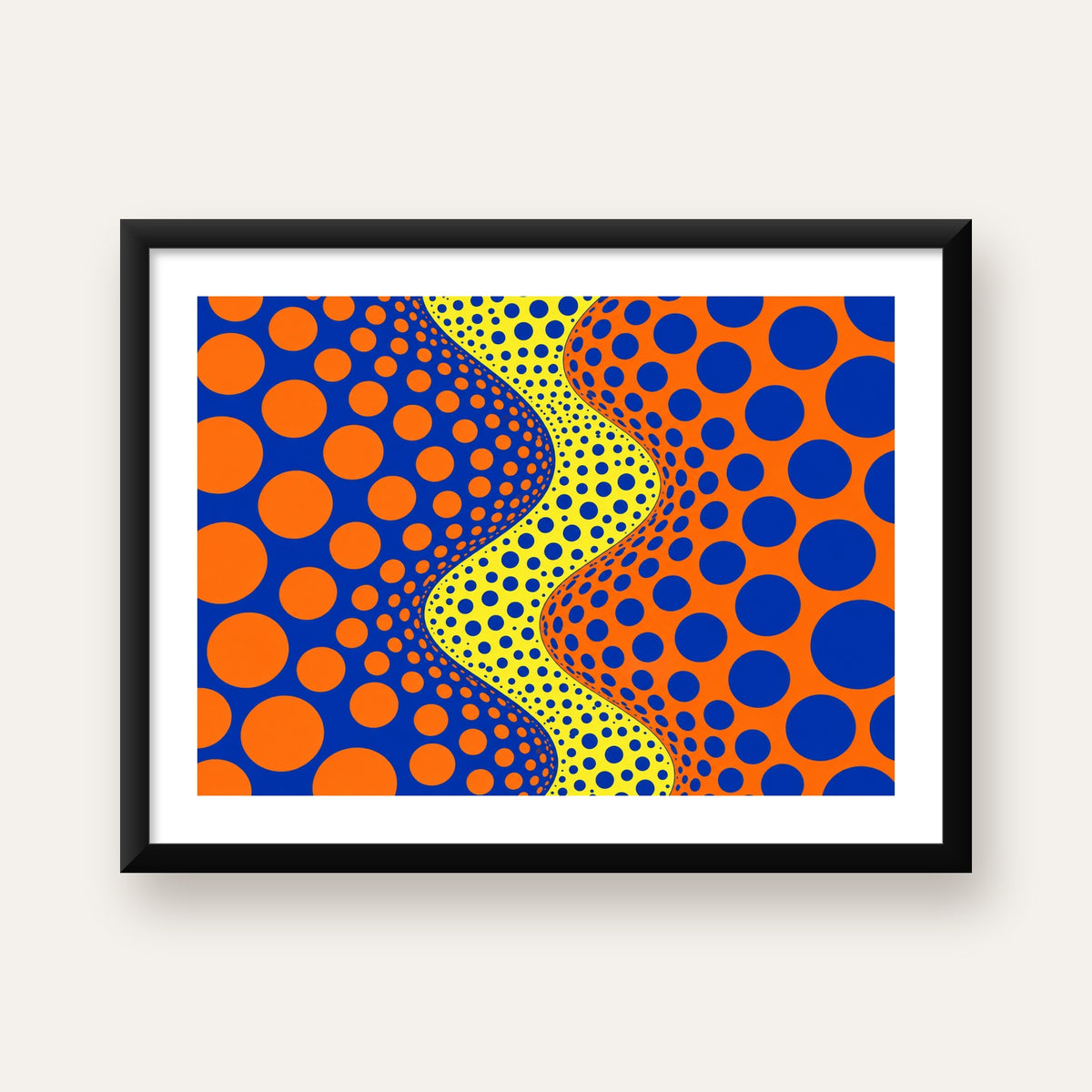Optik İllüzyon Daire Desenli Modern Poster - Renkli Dalga — Yatay baskı, beyaz paspartulu