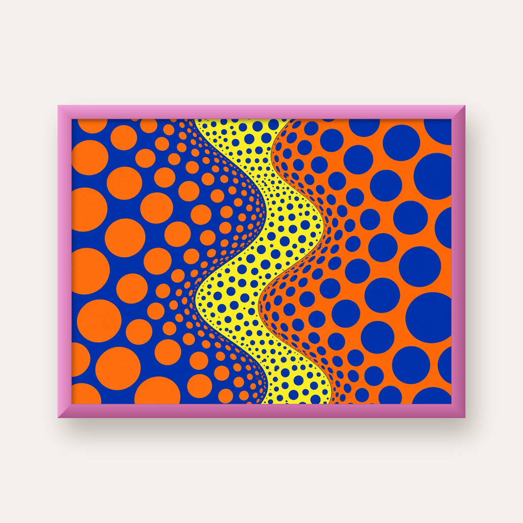 Optik İllüzyon Daire Desenli Modern Poster - Renkli Dalga — pembe çerçeveli