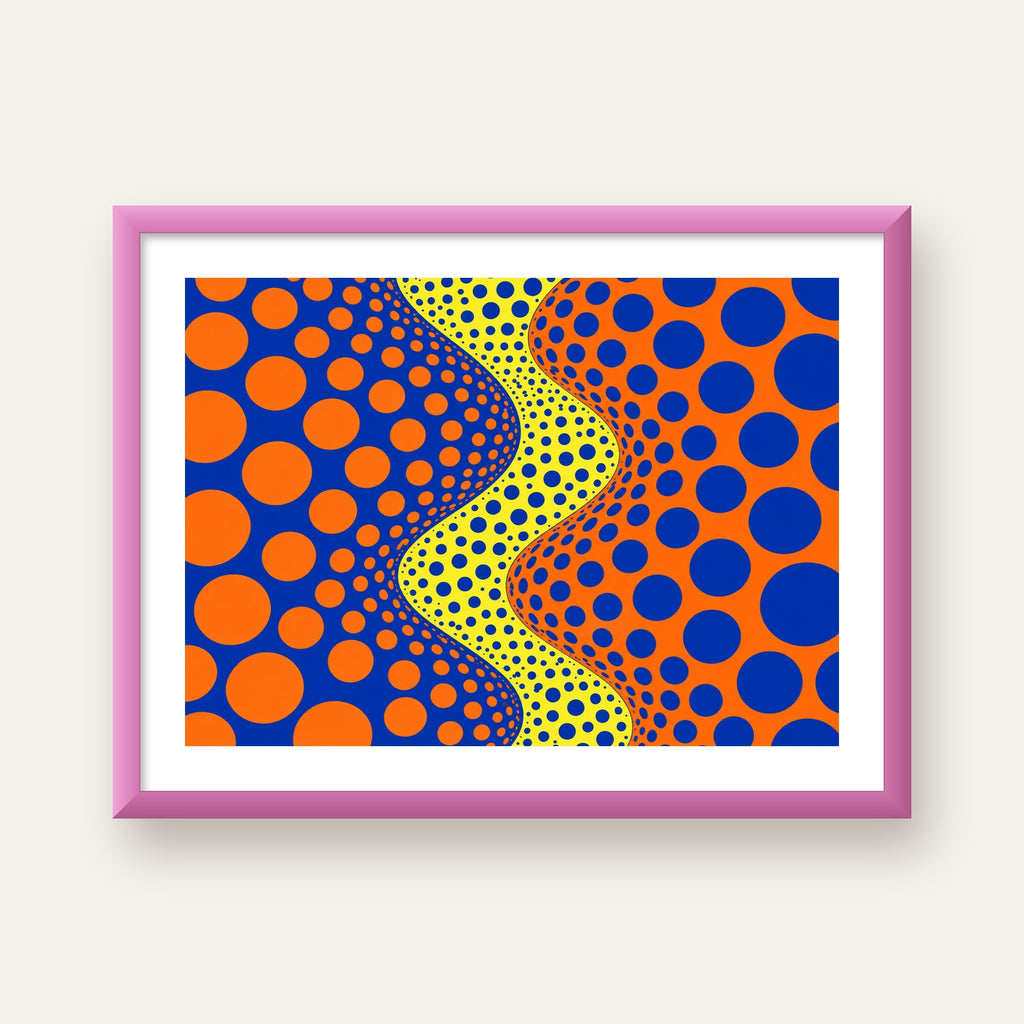 Optik İllüzyon Daire Desenli Modern Poster - Renkli Dalga — pembe çerçeveli paspartulu