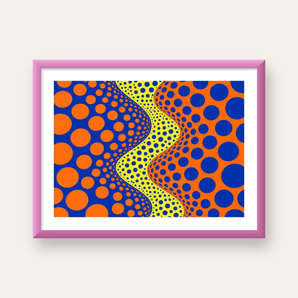 Optik İllüzyon Daire Desenli Modern Poster - Renkli Dalga — pembe çerçeveli paspartulu