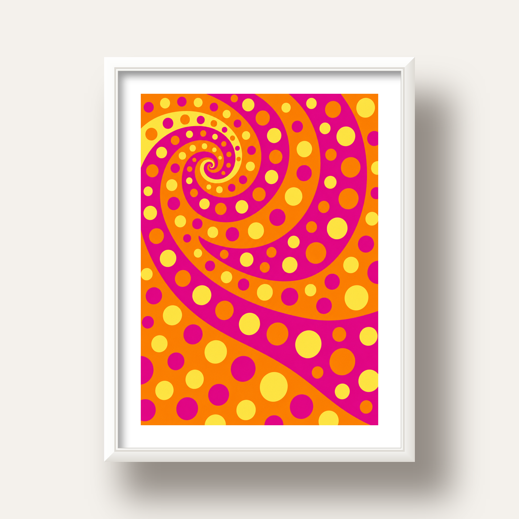 Retro Spiral Desenli Soyut Sanat Poster – Canlı Renkler — beyaz derin çerçeveli paspartulu