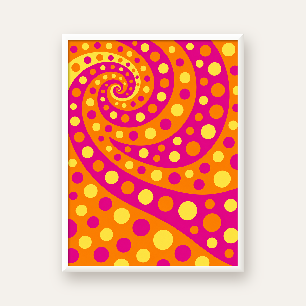 Retro Spiral Desenli Soyut Sanat Poster – Canlı Renkler — beyaz çerçeveli dikey poster