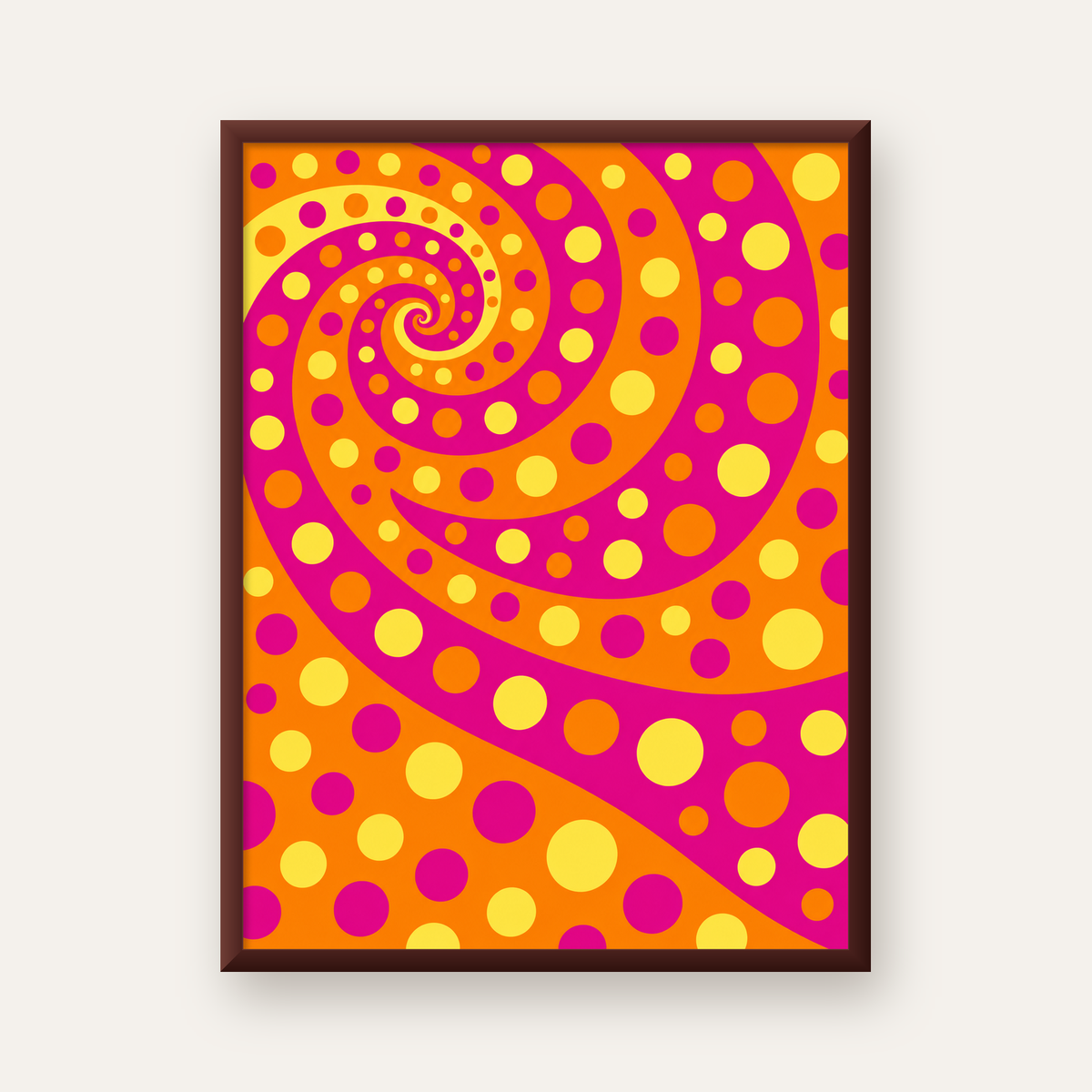 Retro Spiral Desenli Soyut Sanat Poster – Canlı Renkler — ceviz çerçeveli
