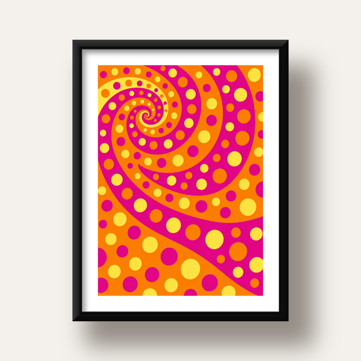 Retro Spiral Desenli Soyut Sanat Poster – Canlı Renkler — siyah derin çerçeveli paspartulu