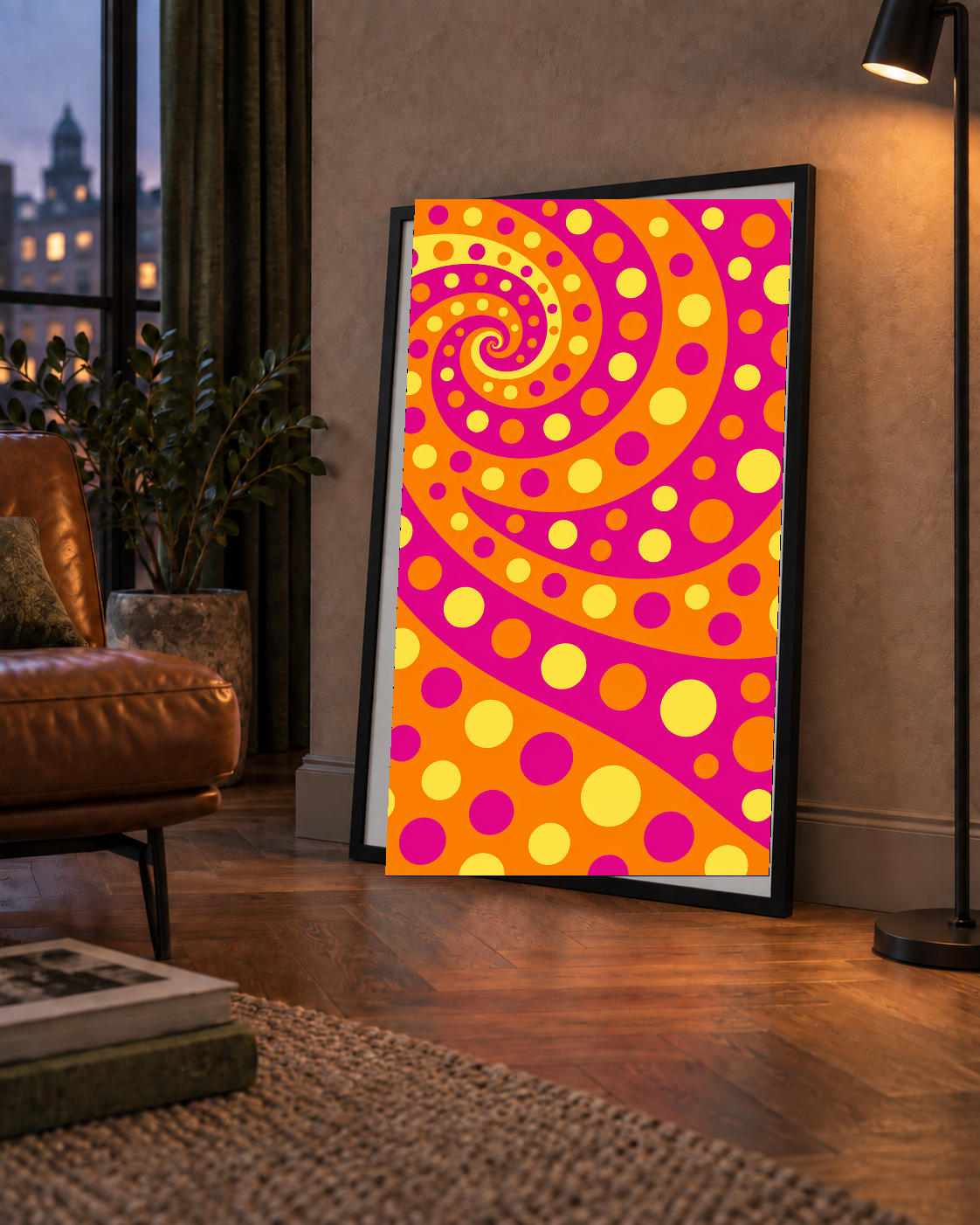 Retro Spiral Desenli Soyut Sanat Poster – Canlı Renkler