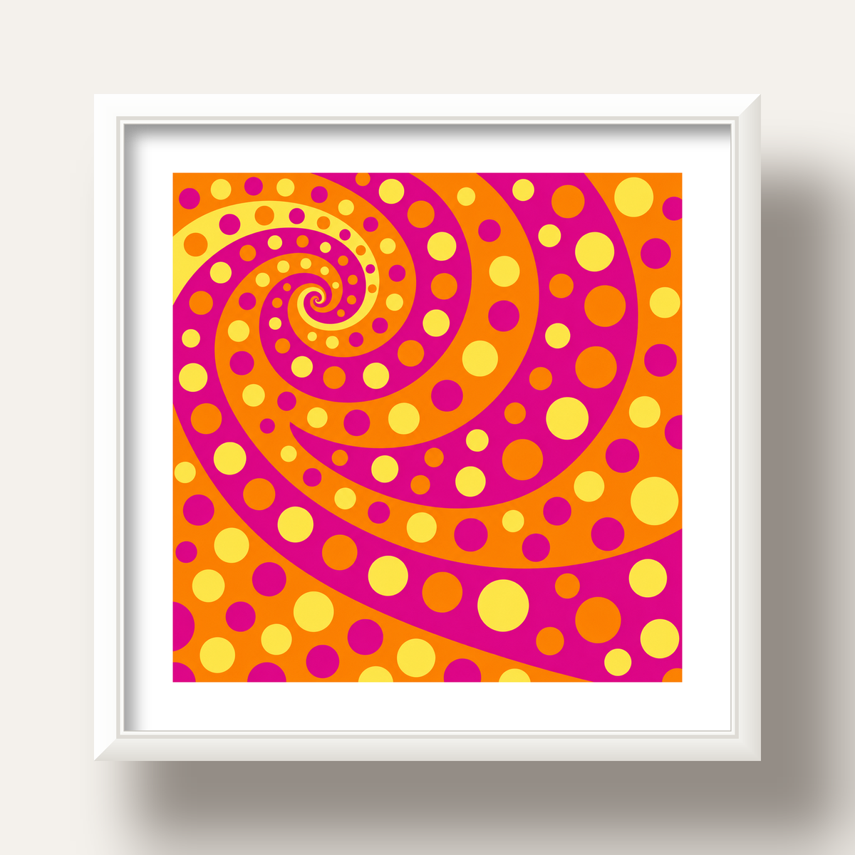 Retro Spiral Desenli Soyut Sanat Poster – Canlı Renkler — beyaz derin çerçeveli paspartulu
