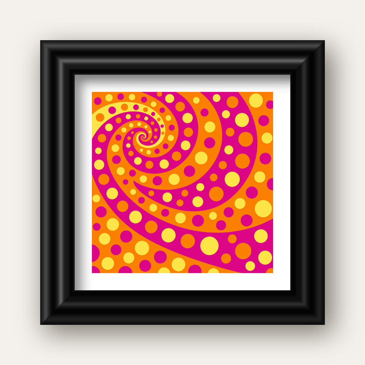Retro Spiral Desenli Soyut Sanat Poster – Canlı Renkler — siyah galeri çerçeveli paspartulu