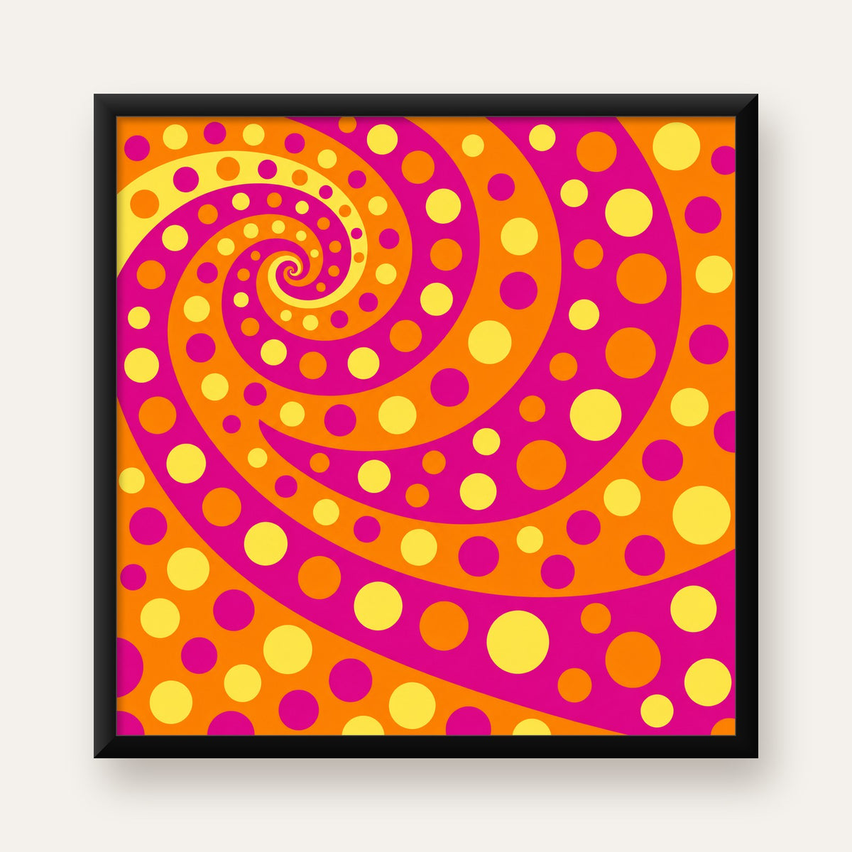 Retro Spiral Desenli Soyut Sanat Poster – Canlı Renkler — Kare baskı, düz siyah çerçeveli duvar posteri