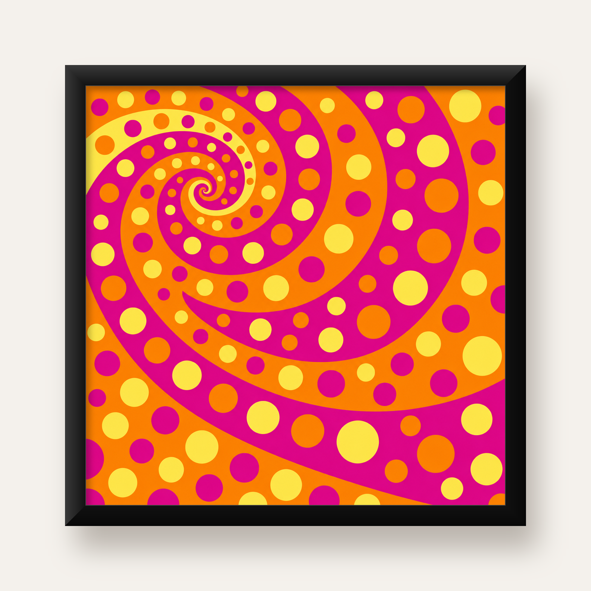 Retro Spiral Desenli Soyut Sanat Poster – Canlı Renkler — Kare baskı, düz siyah çerçeveli duvar posteri