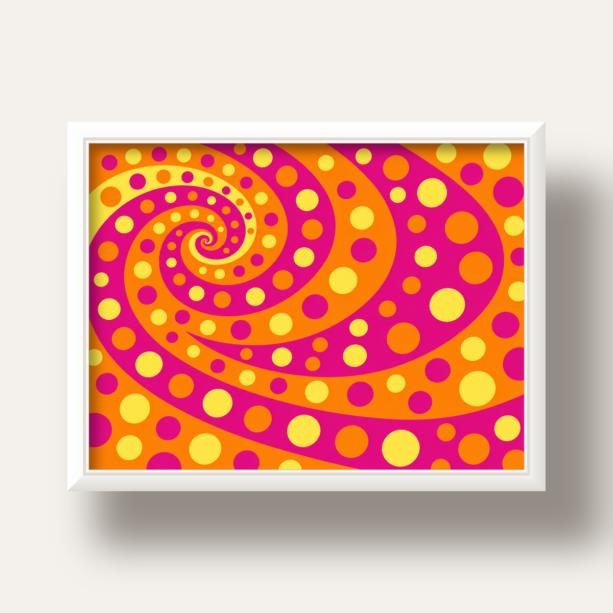 Retro Spiral Desenli Soyut Sanat Poster – Canlı Renkler — beyaz derin çerçeveli